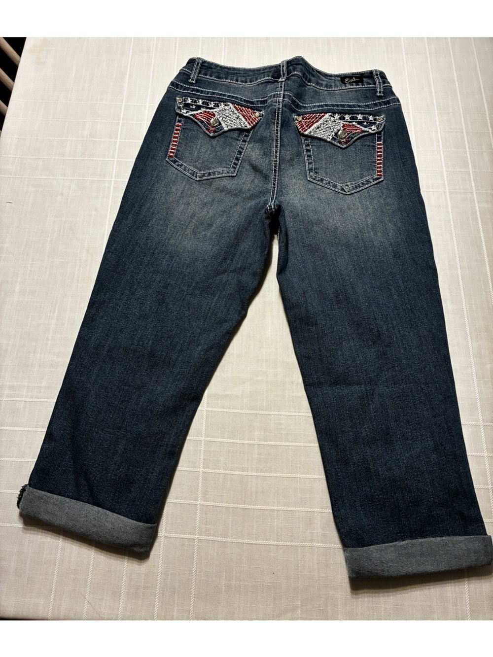 Earl Jeans Dark Wash Boyfriend Jeans with Red, White & Navy Pocket Accents - Picture 7 of 8